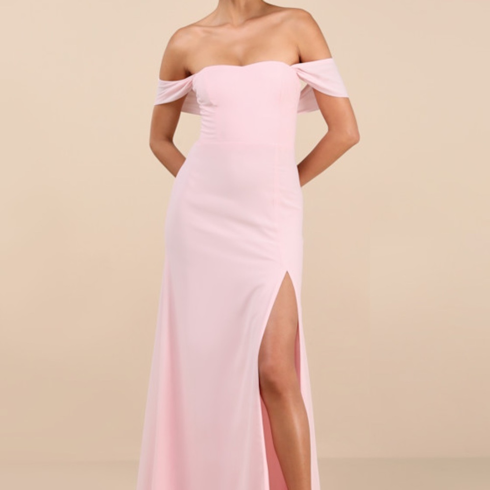 Lulus Magical Magnetism Light Pink Off-the-shoulder Maxi Dress - Size M